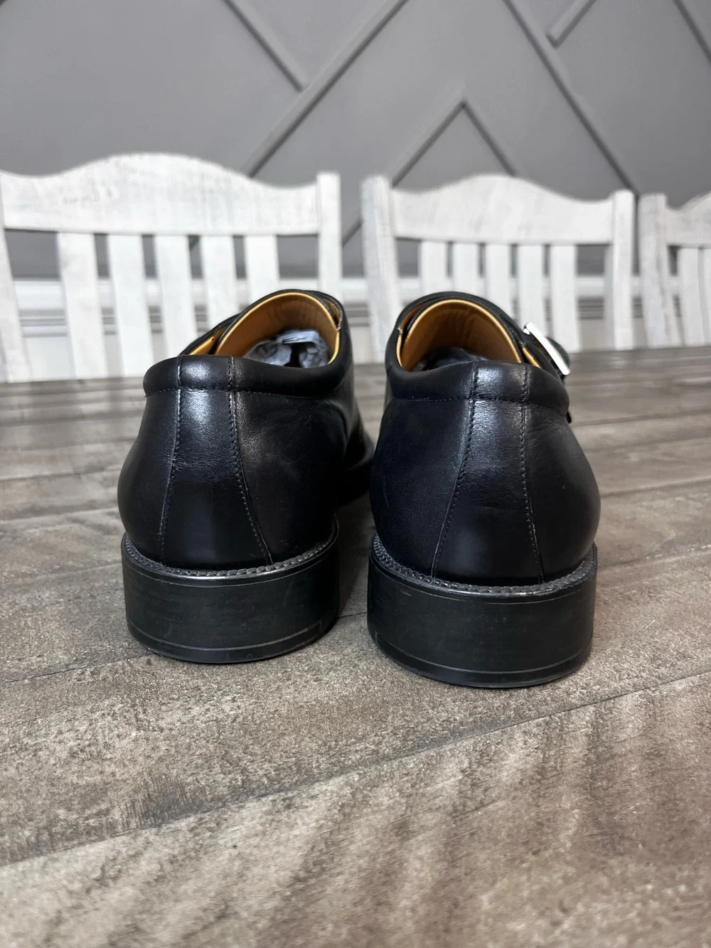 Salvatore Ferragamo Mens Single Monk Strap Leather Shoes Black Size 13 D
